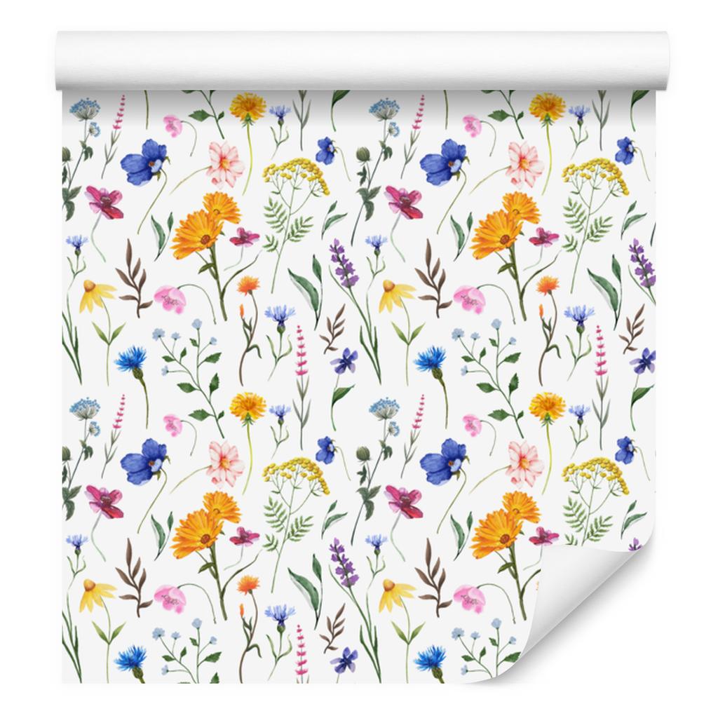 Wild Flowers Wallpaper White, Light Gray and Cream 50x1000