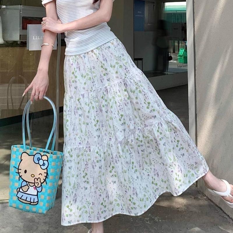 Floral High-waisted Skirt for Women In Spring and Summer New Style A-line Slimming Wide Skirt with Gentle Wind