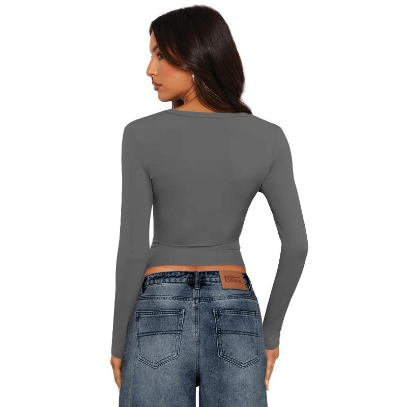 Women's Tight Round Neck Sexy Hottie Nude Single Wear Long Sleeve Top