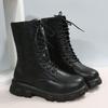 Plus Size Korean Martin Boots - Women's Round Toe Thick Sole Motorcycle Boots, British Style for Autumn/Winter