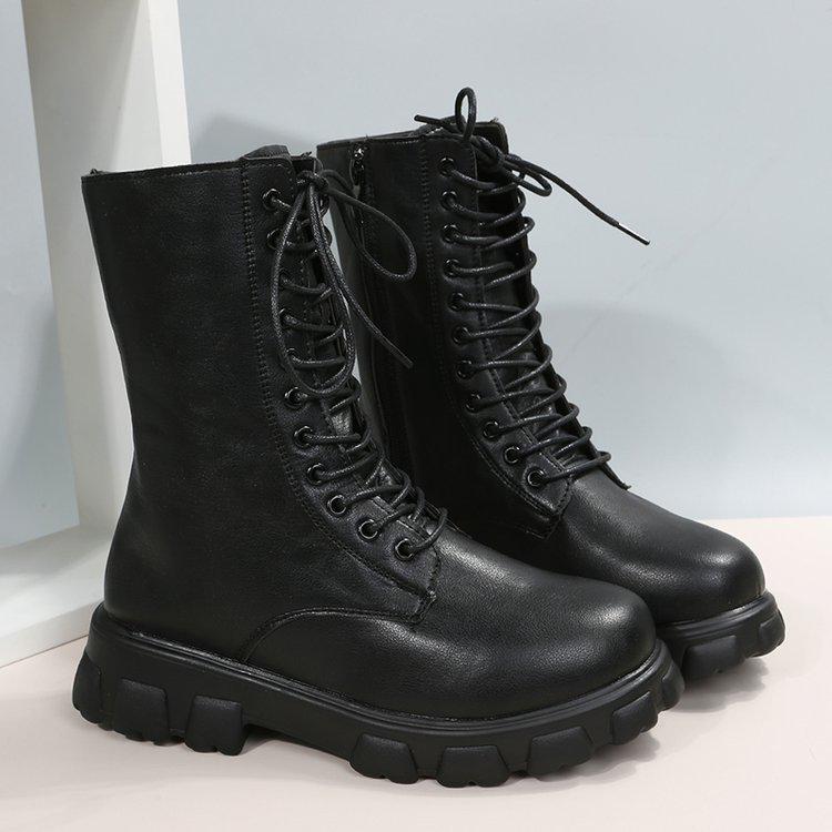 Plus Size Korean Martin Boots - Women's Round Toe Thick Sole Motorcycle Boots, British Style for Autumn/Winter