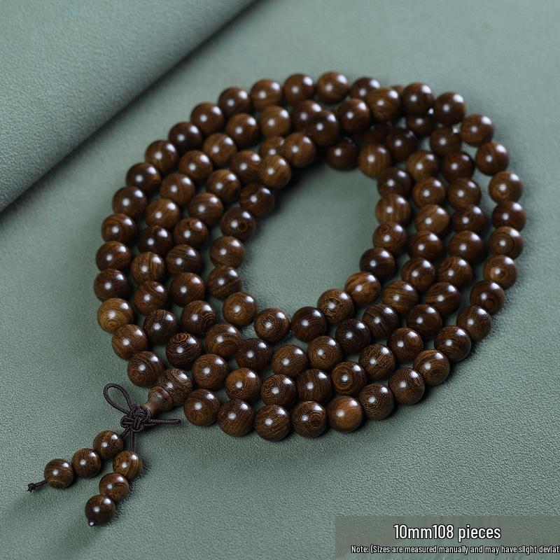 Bracciale in Sandalo Dorato a 108 Perle: Rosario Buddista Artigianale, Perline in Legno per Meditazione o Coppie