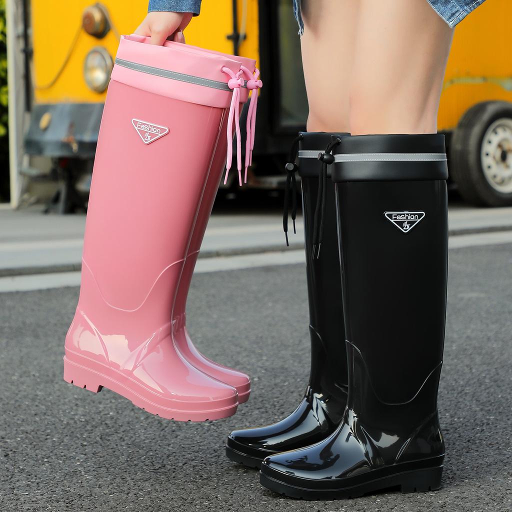 Extra high rain shoes women's adult 42cm knee rain boots anti-skid fashion velvet rice transplanting rubber shoes
