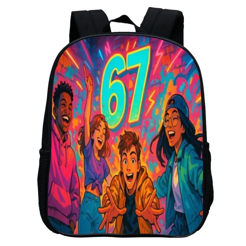 Printed Kindergarten 67 Six Seven Schoolbag, Cartoon Animation 12-inch Backpack Casual and Light