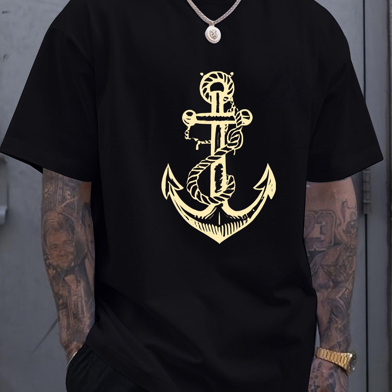 

Мужская летняя модная повседневная спортивная футболка с принтом в виде якоря, из 100% хлопка, с круглым вырезом и коротким рукавом 4XL