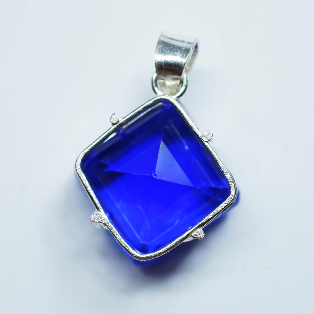 Lab Created 925 Sterling Silver Blue Tanzanite Pendant 75.60 Ct Gems CERTIFIED My-364-k