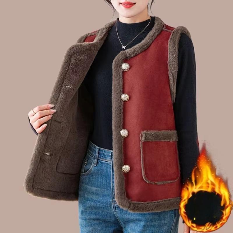 Fashionable Velvet Thickened Warm Vest Outer Waistcoat Fur One-Piece Vest for Women