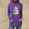 Women's Fashionable Loose-Fit High-Neck T-Shirt With Christmas Print Long-Sleeved Top