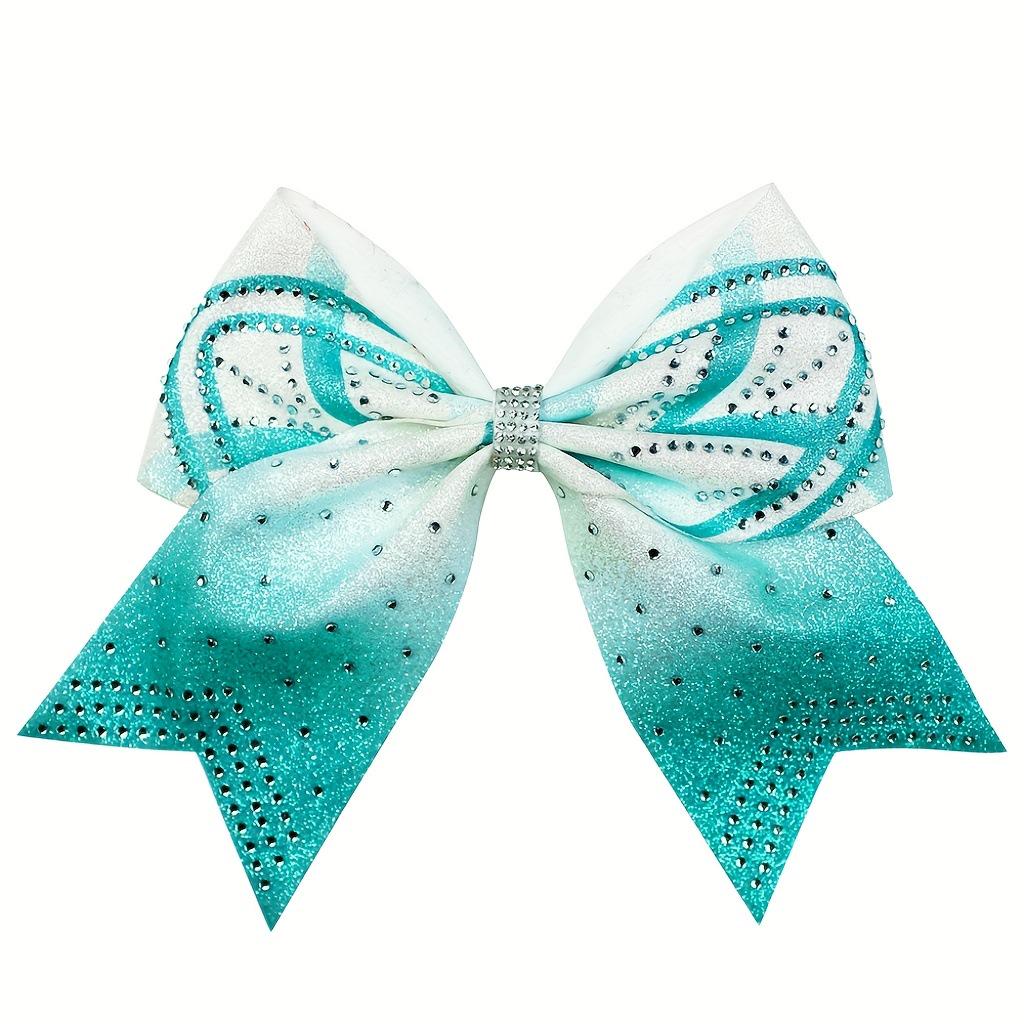 Popular Cheerleader Hair Ties: Rhinestone Swallowtail Bow with Ribbons небесно-голубой