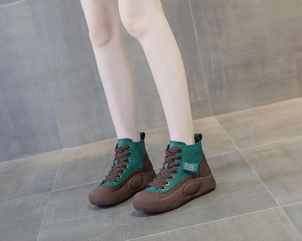 Dámské kotníkové boty Zimní Nové šněrovací Pravá kůže Kulatá špička Ležérní Silná podrážka Protiskluzové Dámské plyšové boty De Mujer