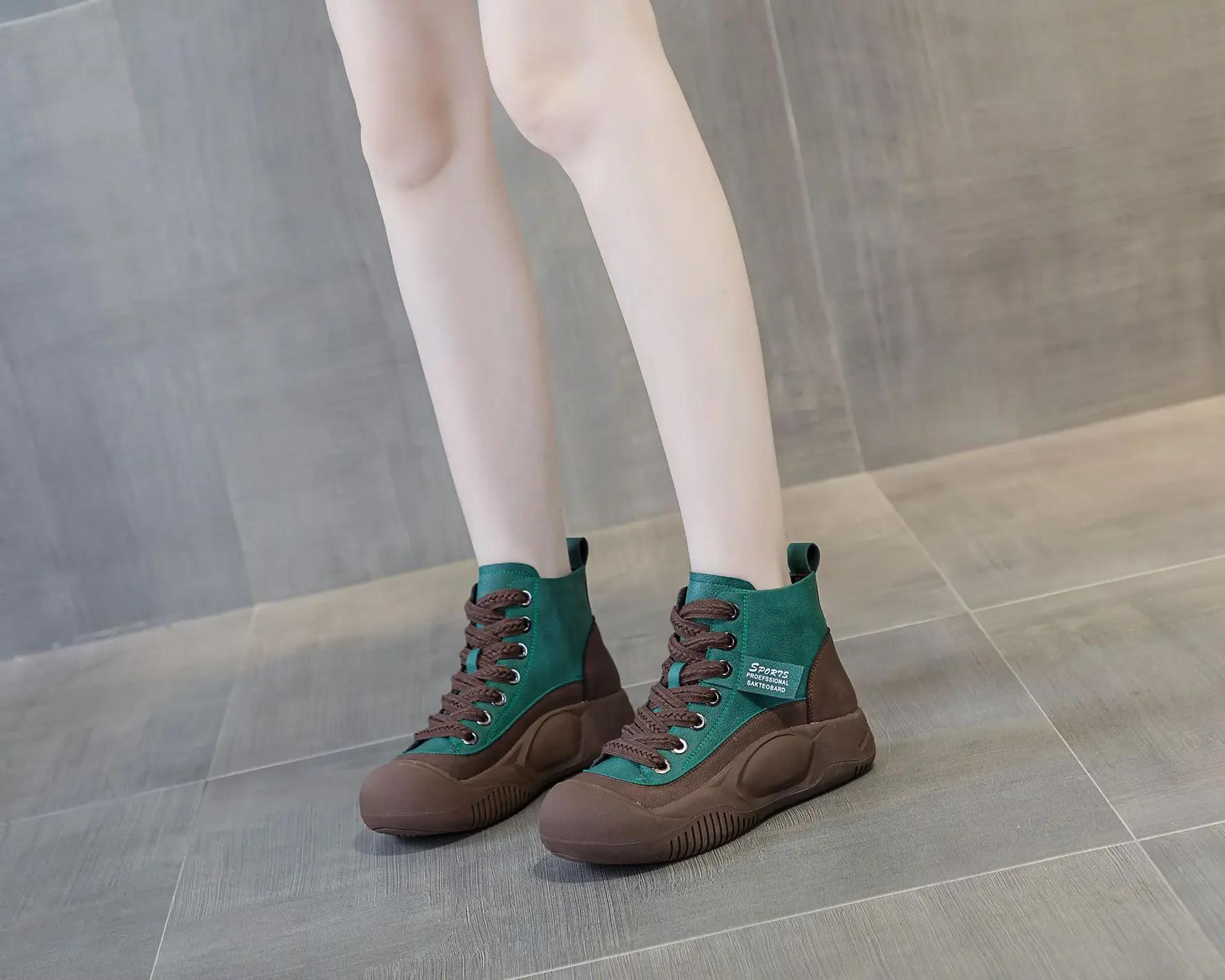 

Женские ботильоны, зимние, новые, на шнуровке, из натуральной кожи, с круглым носком, повседневные, на толстой подошве, нескользящие, женские, плюшевые, обувь De Mujer 39 зелёный