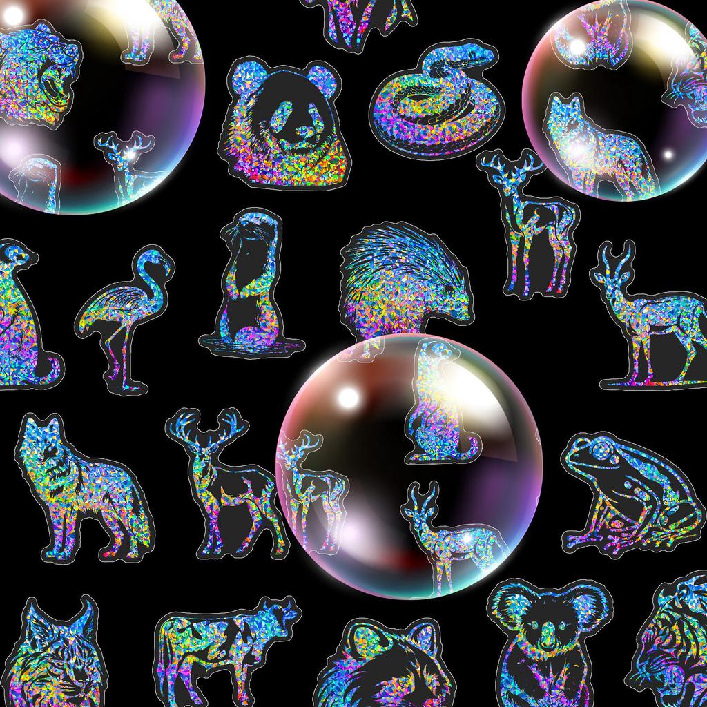 50 Silver Laser Animal PET Stickers Laser Colorful Gum Card Hand Account Material Decorative Stickers