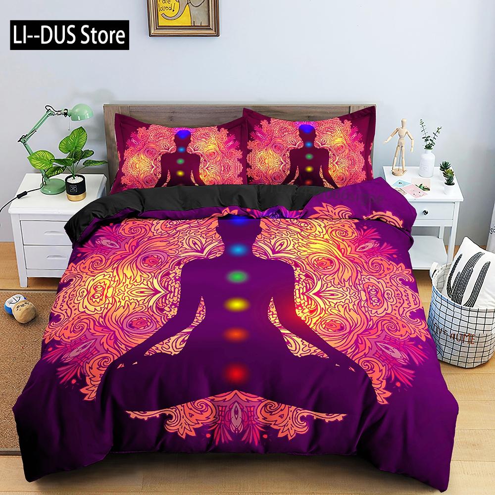 

2022 Meditation Seven Chakras Bedding Set With Pillowcase 2/3 PCS Duvet Cover Comforter Cover Double Queen King Size Bedclothes 135x200cm