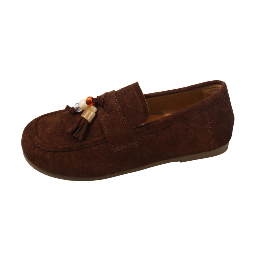 Spring and Summer New Fashion One-pedal Deep-mouth Women's Suede Round Head Thick-soled Low-heeled Small Leather Shoes