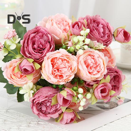 Artificial Peonies Bouquet 5 Heads Fake Flower Bouquet Realistic Faux Silk Flowers for Indoor Outdoor Home Party Decor Wedding