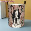 1pc, French Laundry Basket, Foldable Clothes and Storage Basket with French Puppy and Pink Flower Design, Circular Storage Box, Suitable for Room and 