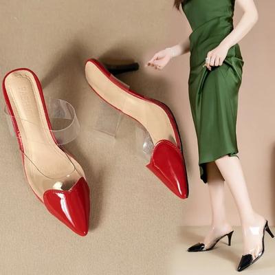 Neu Spitzen Transparent Sexy Sommer Hausschuhe für Frauen 2024 Mode Schlanke Heels Vielseitig Mode Schuhe für