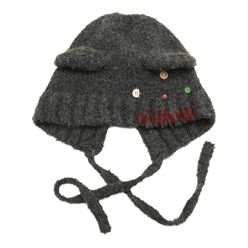 Cute Bear Hat for Women in Autumn and Winter Warm and Face Friendly Small Ear Protection Hat  Buttoned Beanie Plush and Fluffy