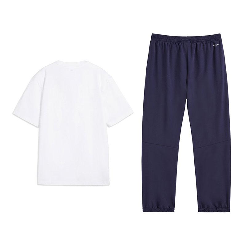 Li-Ning Fashionable Versatile Breathable Short Sleeve Comfortable Long Pants Casual Set Unisex sets Standard-White Sailor-Blue A87-1+V809-2