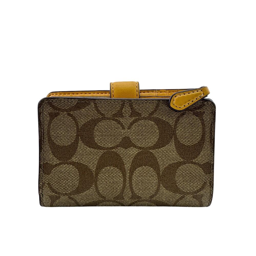 Coach L-shaped Fastener Signature PVC Bifold Wallet Beige PVC Used