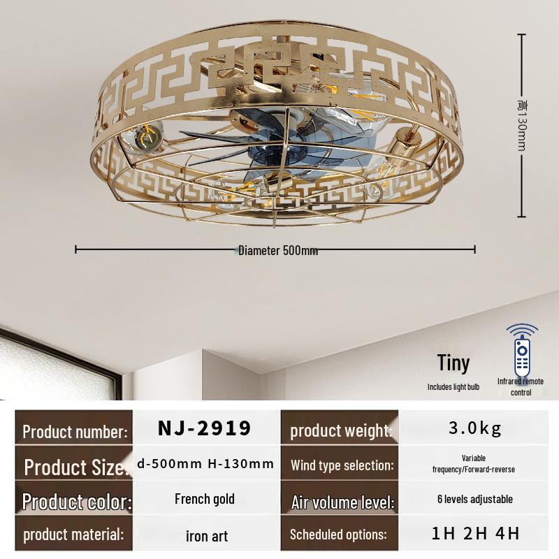 Retro Industrial Style Remote Control Ceiling Fan with Invisible Light and Wrought Iron Finish