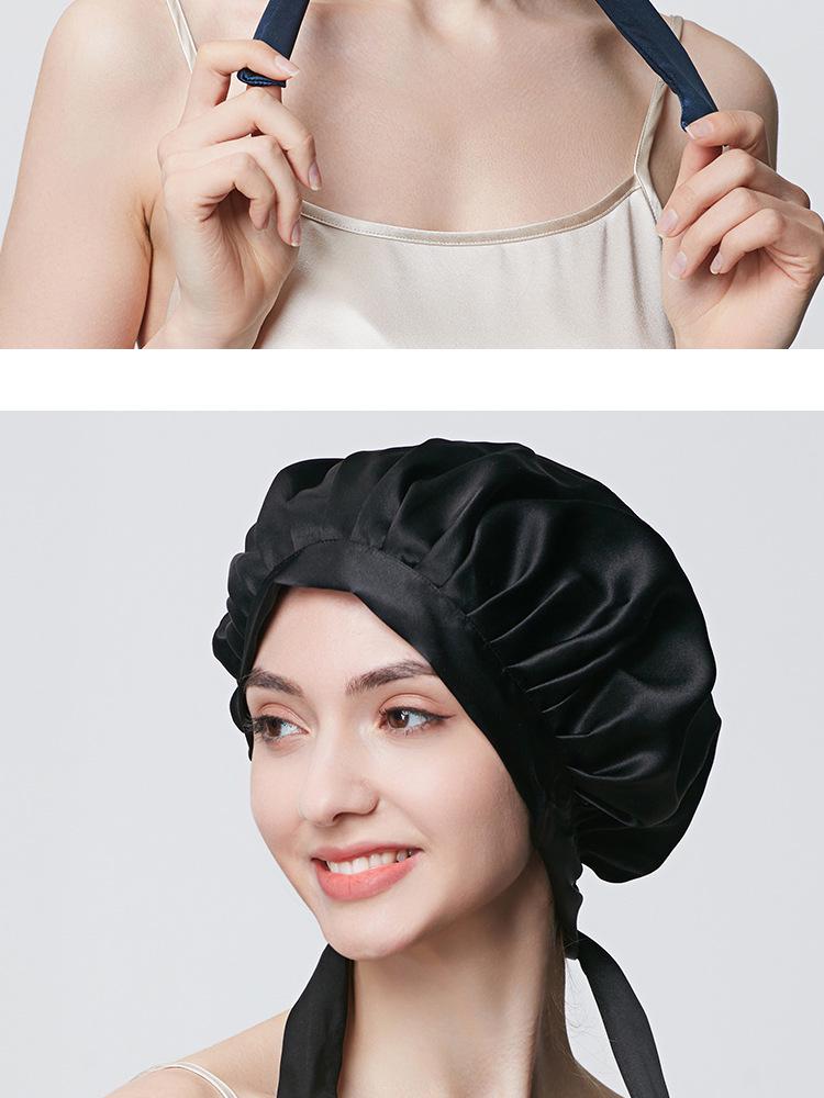 19 Momme Thick Silk Nightcap - 100% Mulberry Silk Hair Growth & Care Cap, Anti-Frizz Bath Cap for Dry Hair