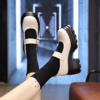 Chaussures Mary Jane à plateforme en cuir pour femmes automne et hiver 2024 nouvelles chaussures en cuir jk françaises pour femmes talon épais petites chaussures plates