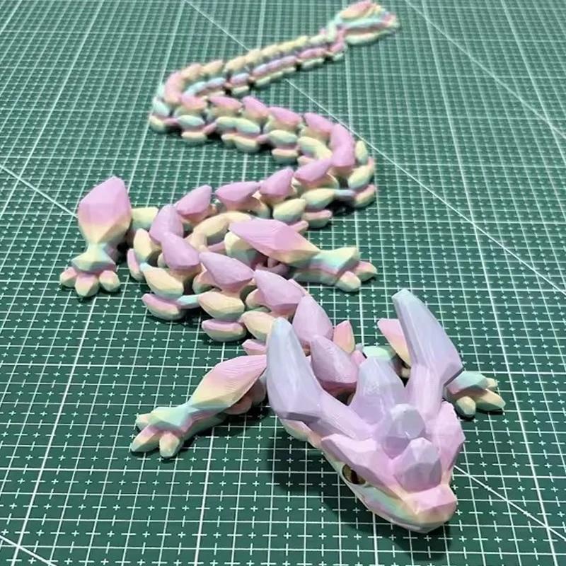 3D Printed Horned Dragon Joints Movable Dragon Simulation Animal Model Toy Cute Figurine Ornament Creative Desktop Decor