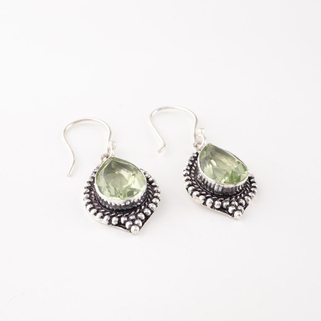 Green Amethyst Gemstone 925 Sterling Silver Jewelry Drop/Dangle Earrings For Her EE-164-14