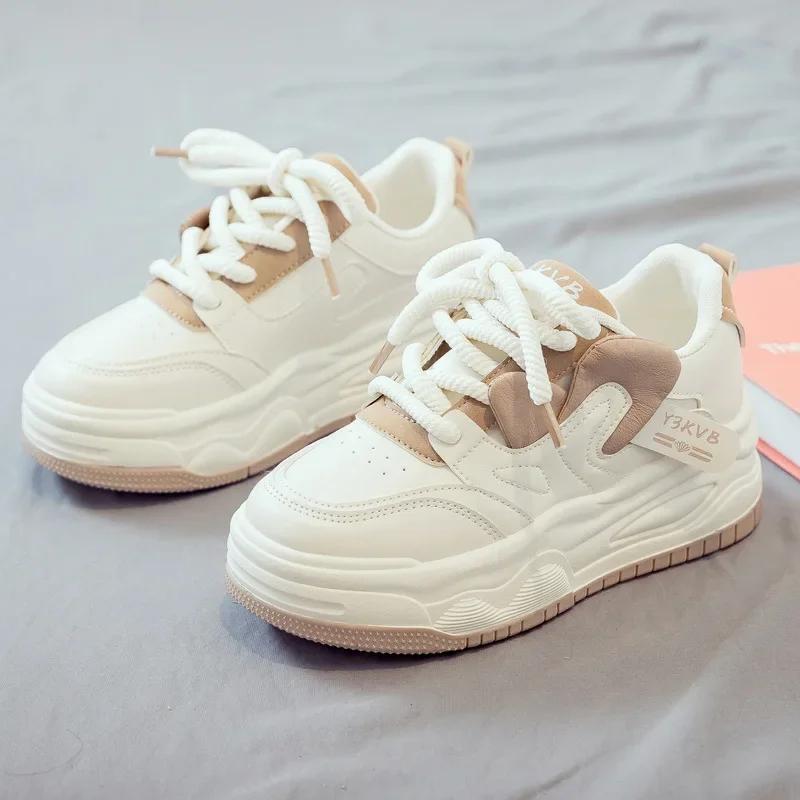 Women's Sneakers New Lace Up Anti Slip Height Increasing Casual Shoes Students Platform Outdoor Skateboard Shoes 2025