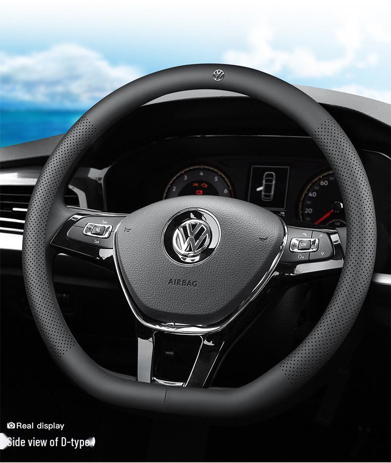 Volkswagen Passat Helårsäkta Läder Rattöverdrag, Ultratunt Universellt Passform Inredningstillbehör.