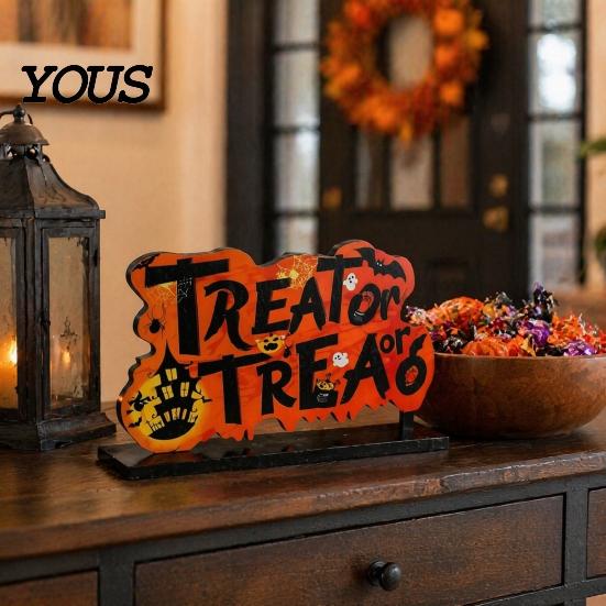 Solid Wood Holiday Table Decor Halloween Wooden Tabletop Ornaments, Freestanding Letter Signs, Decorative Centerpiece Theme Decorations with