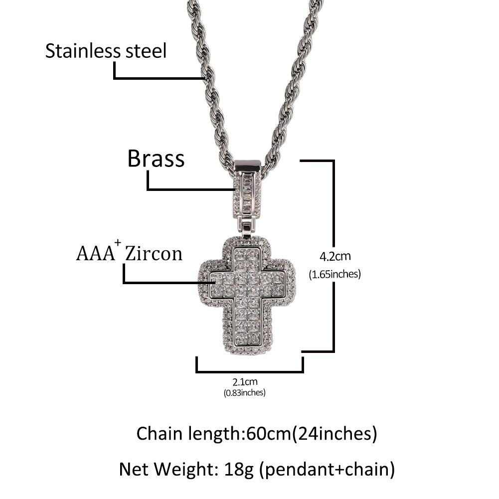 Hip hop T square cross pendant necklace copper inlaid zircon street trend brand niche