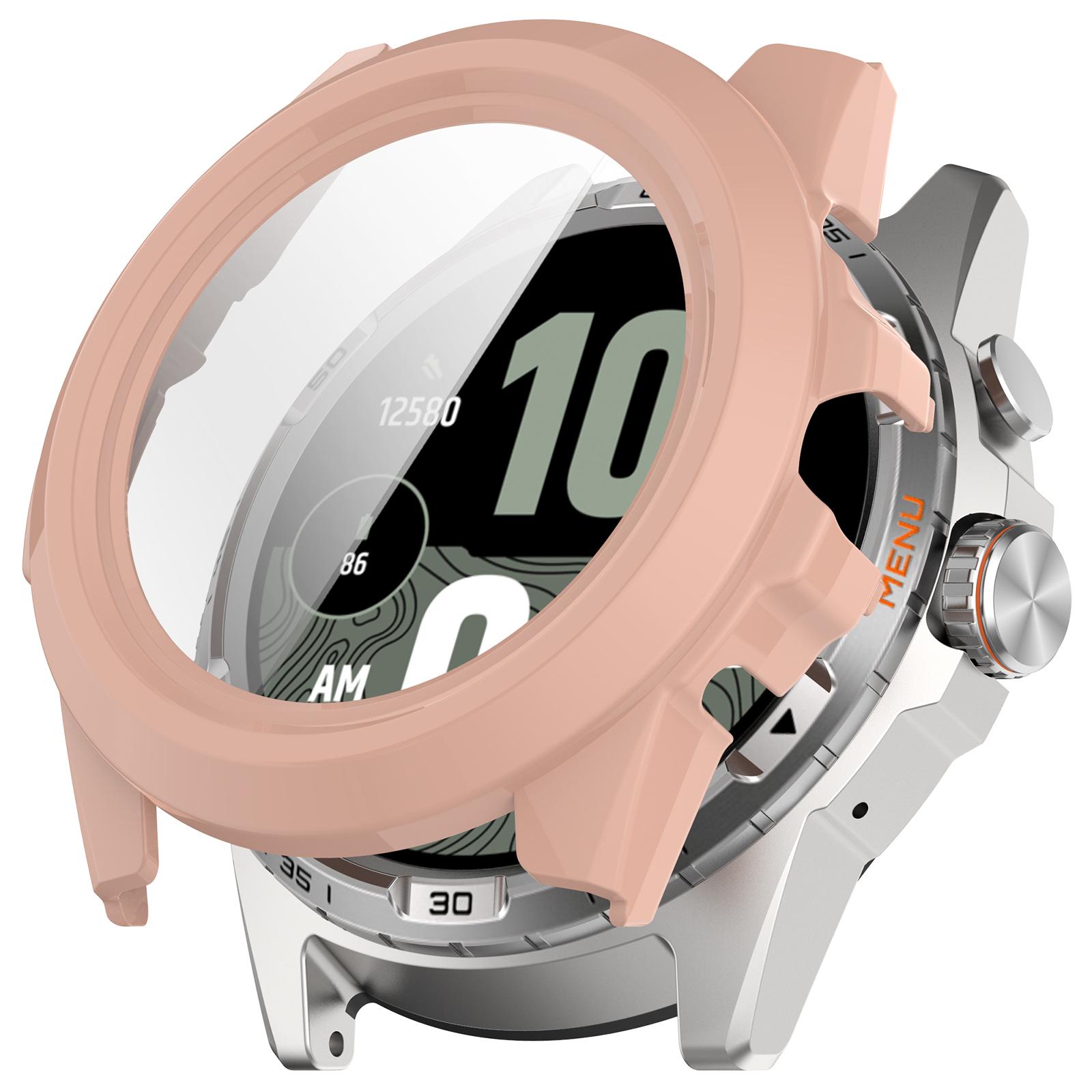 

For TicWatch Atlas Watch Case PC Frame Cover with Tempered Glass Screen Film Pink