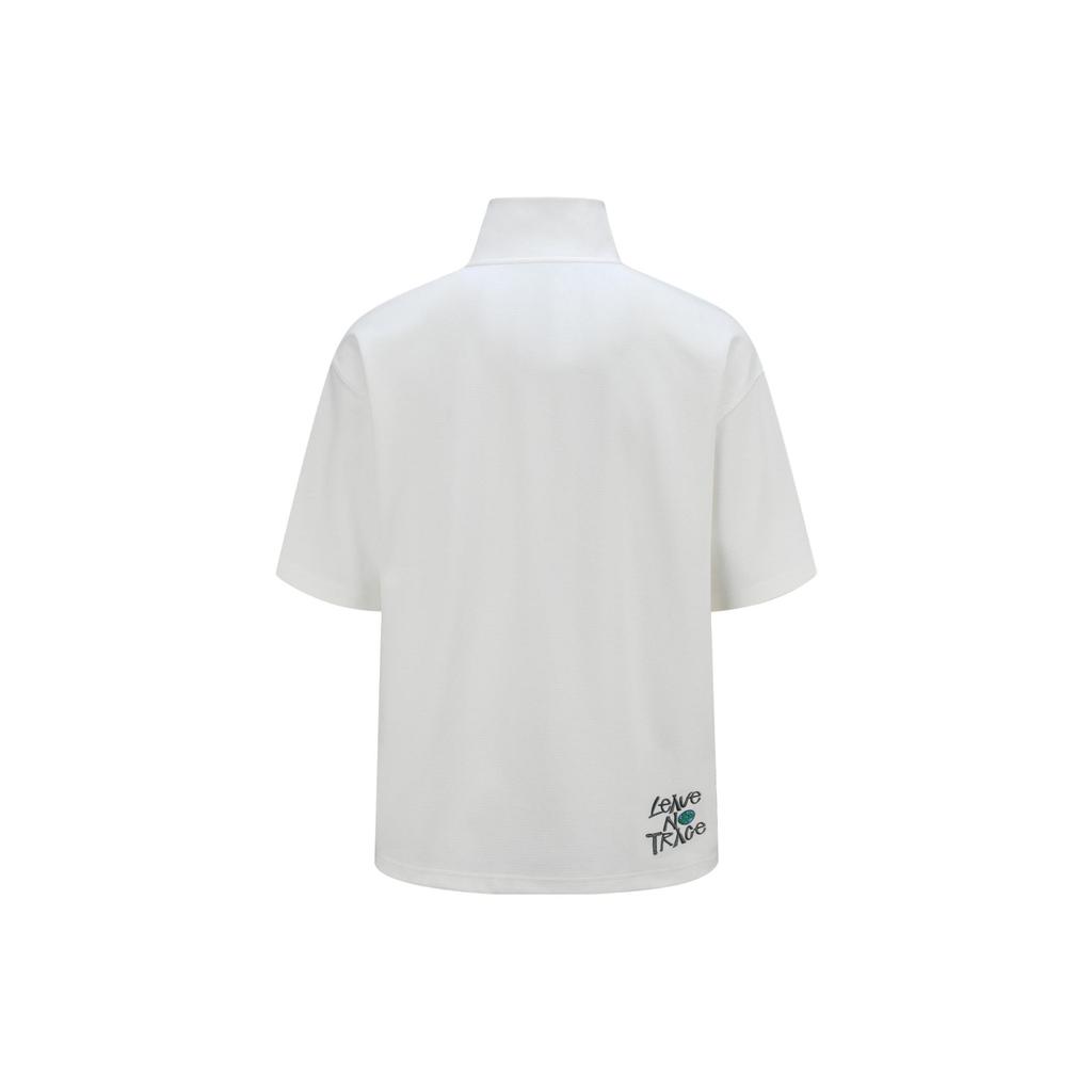 Li Ning China Li Ning Dadiwuhen Series Polo Shirts Men's White Stand Collar Moderate Straight Fit APLT015-1