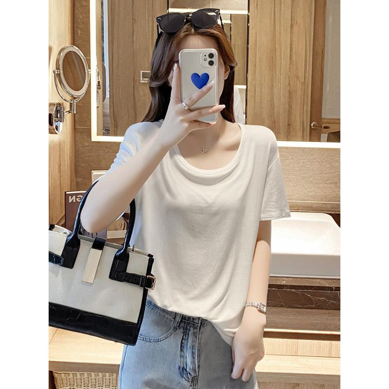 

Women s Summer Thin Big Neckline Loose Short Sleeve T-Shirt White M
