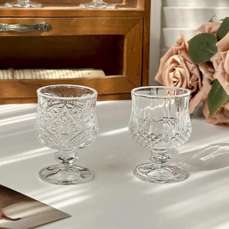 Creative Retro Engraved Glass Cups, Mini Fruit Wine Glasses, and Exquisite Tall Glasses