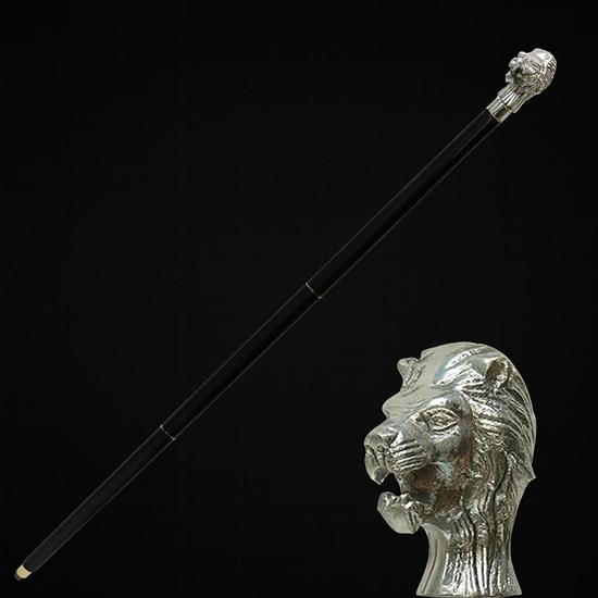 Silver Lion Head Walking Cane – Handmade Brass Handle, Gentleman's Stick