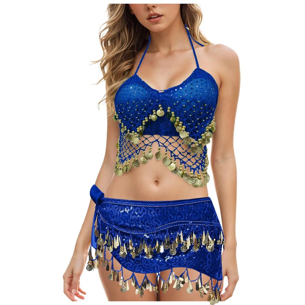 Belly Dance Costume Beads Crisp Tassel Crop Top Halter Suspenders Underwear Performance Party Tops Without Bottom For Women