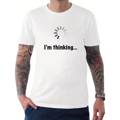 "I'm Thinking" T-shirt, Men's Casual Solid Color Slightly Stretch Round Neck Tee For Spring Summer