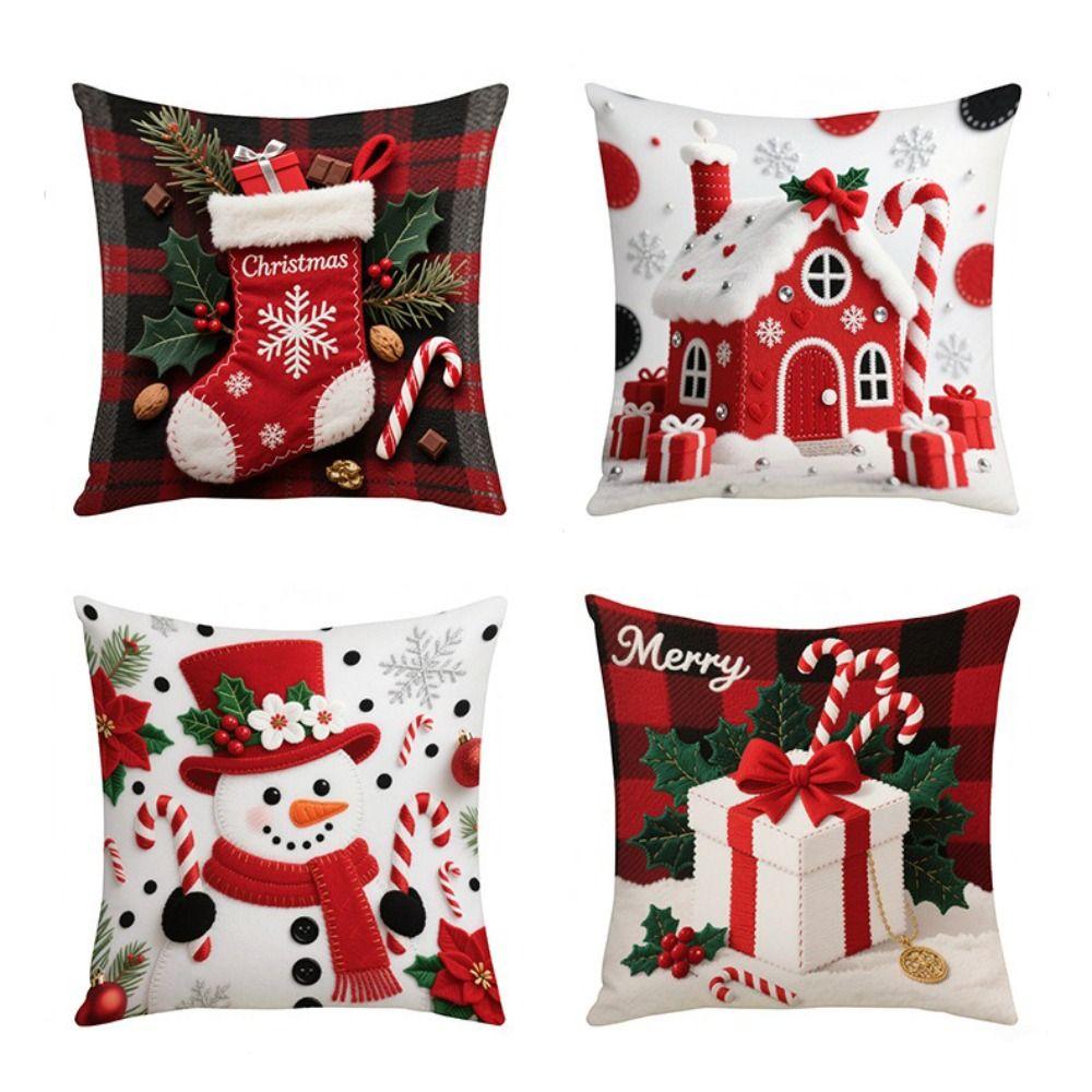 Christmas Tree Pattern Christmas Cushion Cover Plush Throw Pillow Cover Holiday Decor