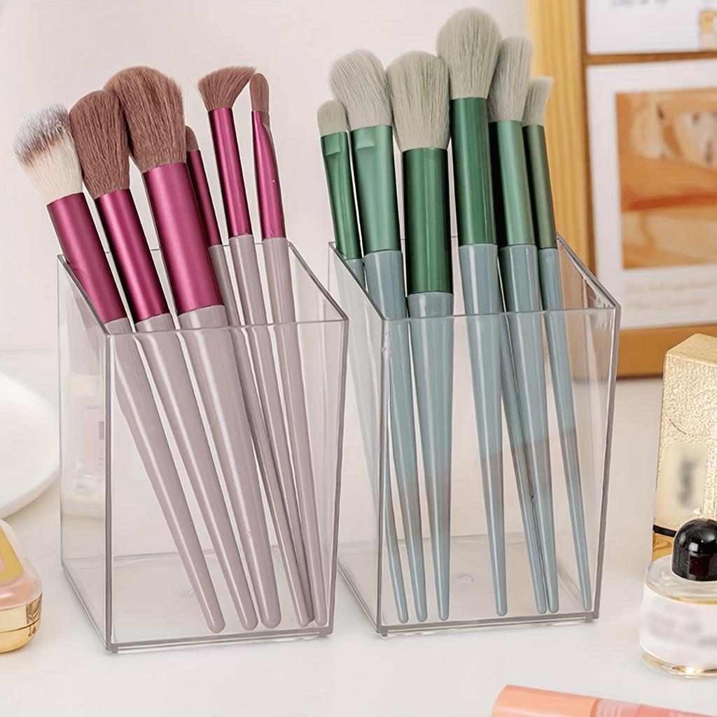 1/2pcs Acrylic Square Pen Holder, Minimalist Clear Desk Organizer for Pens, Pencils, and Stationery, Home, and Office Use
