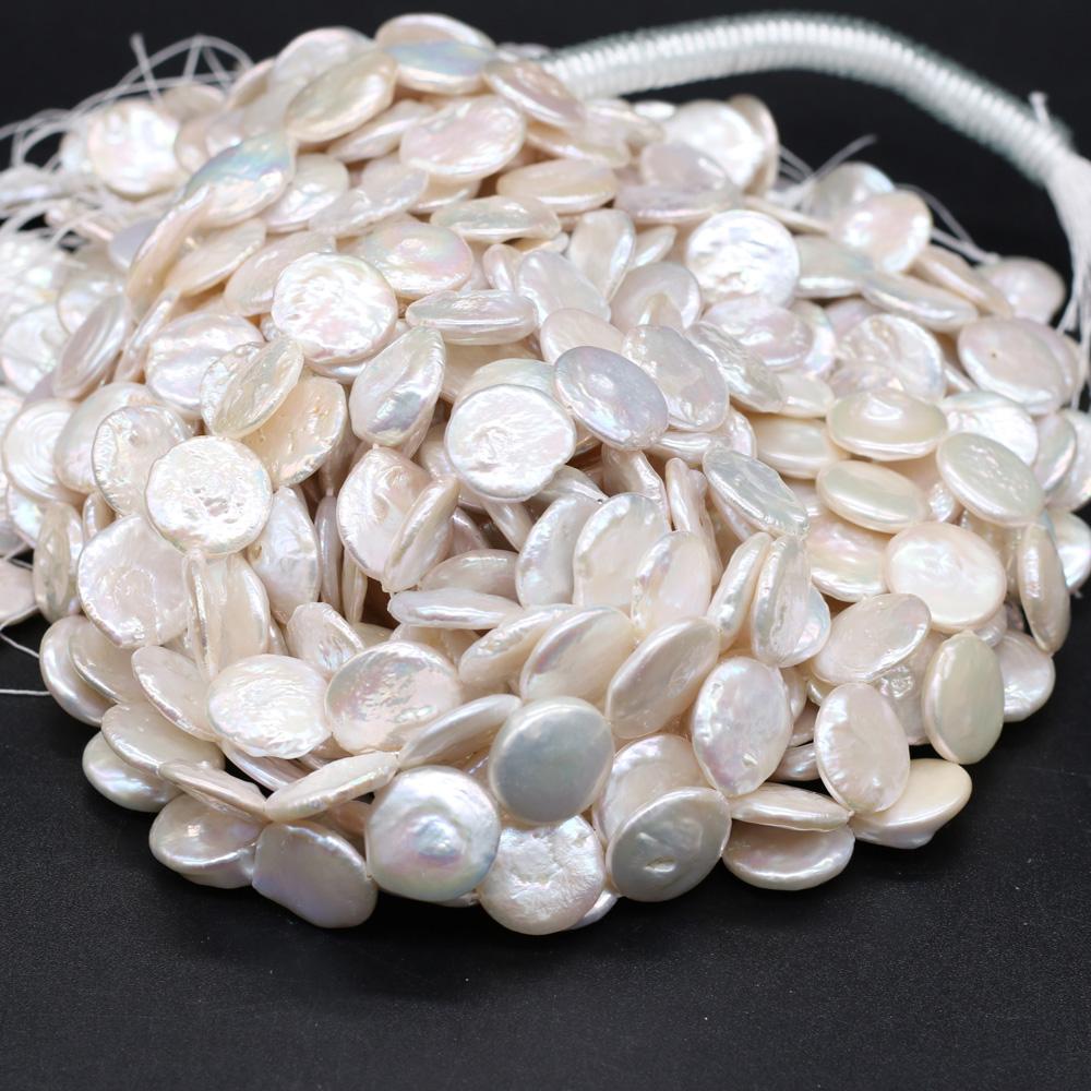1String, White Baroque Pearls, Button Shape Natural Pearls Beads, 15-16mm, for DIY Necklaces Bracelets Accessories, Jewelry Making Gift 36cm