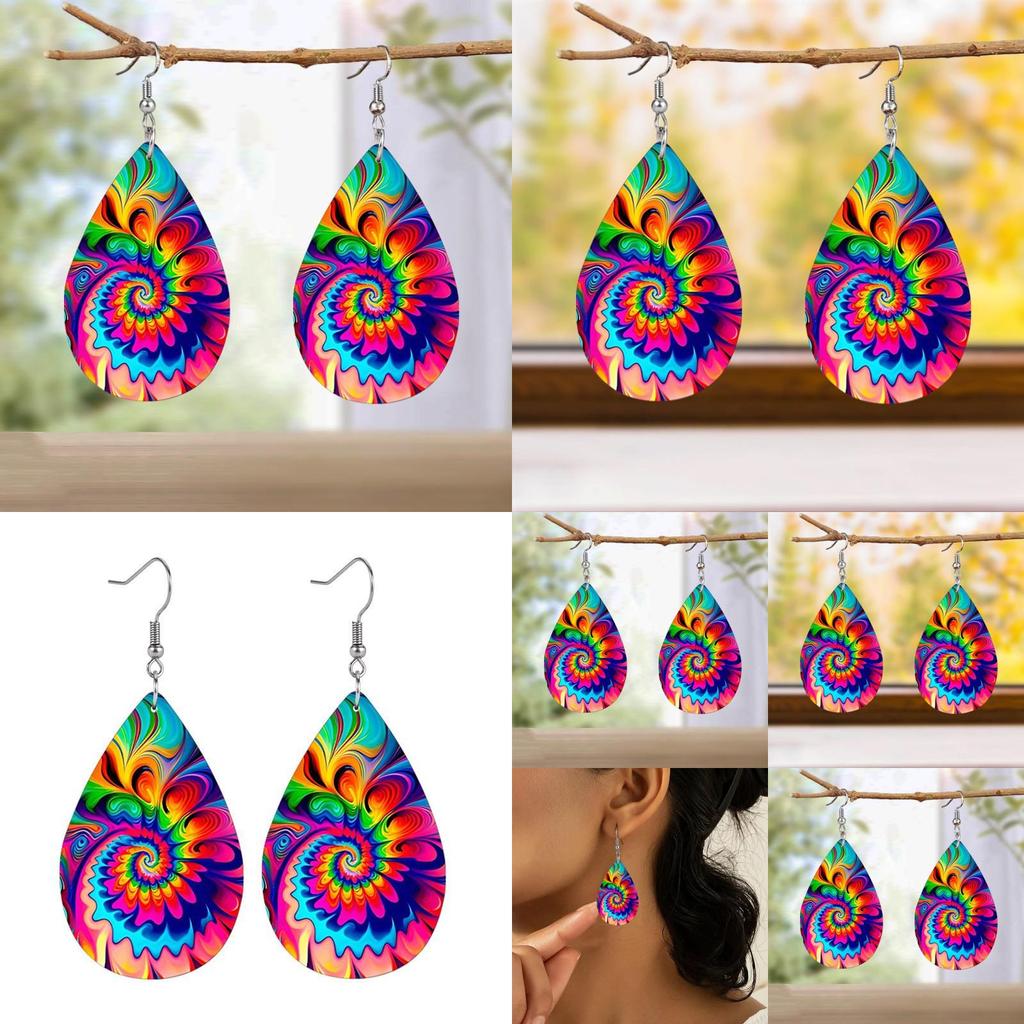 Fashion Colored Pattern Water Droplet Shaped Acrylic Earrings For Men And Women