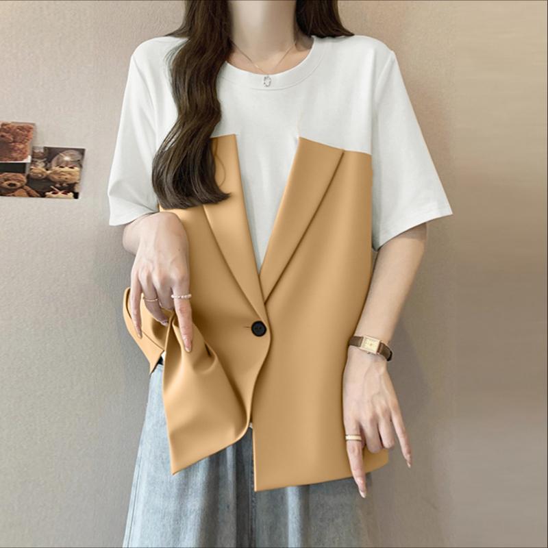 ZANZEA Women Casual Round Neck Summer Short Sleeve Patchwork Blouse