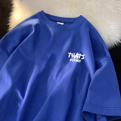 T-shirt à Manches Courtes Style Américain pour Garçons Marque de Mode d'Été T-shirt Simple à Col Rond 2024 Nouveau Style Ins Style Hong Kong Haut Vêtements de Couple