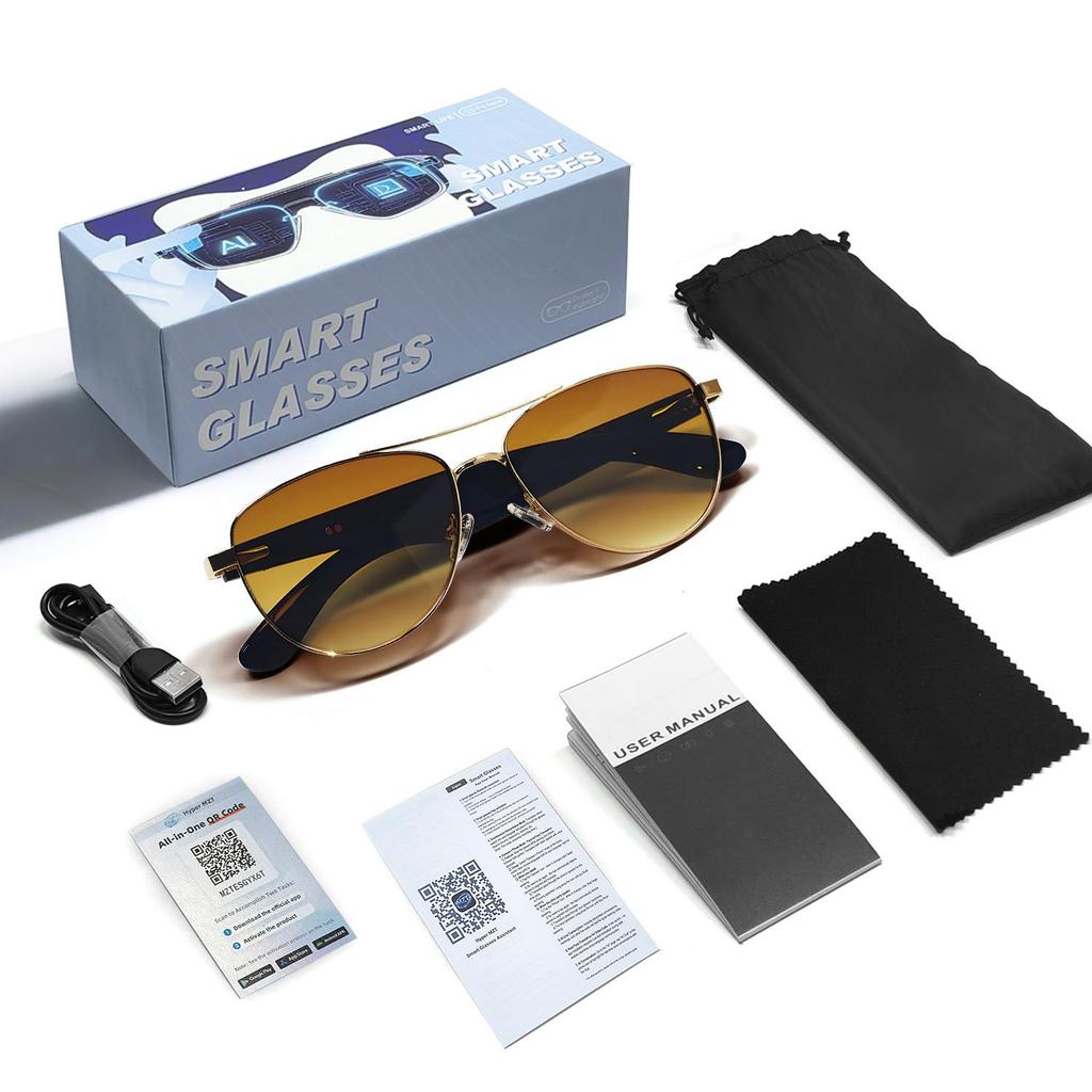 Sleek AI Smart Glasses: Auto Power, Bluetooth Calls, Music, UV Protection - Black Tech