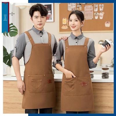 Women's High-End Waterproof & Oil-Resistant Canvas Apron with Logo for Coffee & Tea Shop