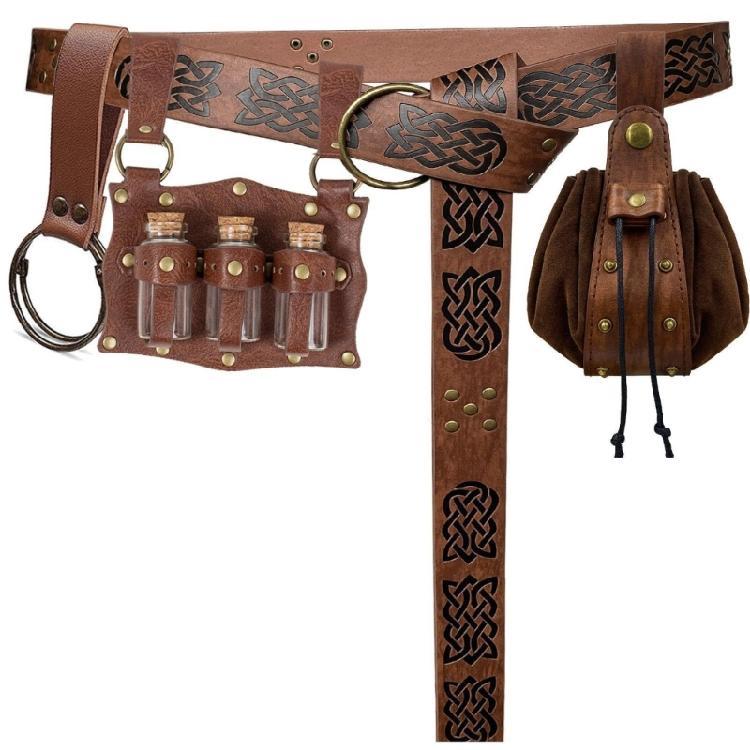 

Multi Purpose Waist Bag Waist Pack Set with Quiver Keychain Adjustable PU Waistband Belt for Hiking Daily Commute коричневий