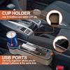 2PCS 3 In 1 Storage Box Set Front Seat Gap Filler Slip Organizer with Twin USB Car Charger Drink Cup Holder Ambient Lights